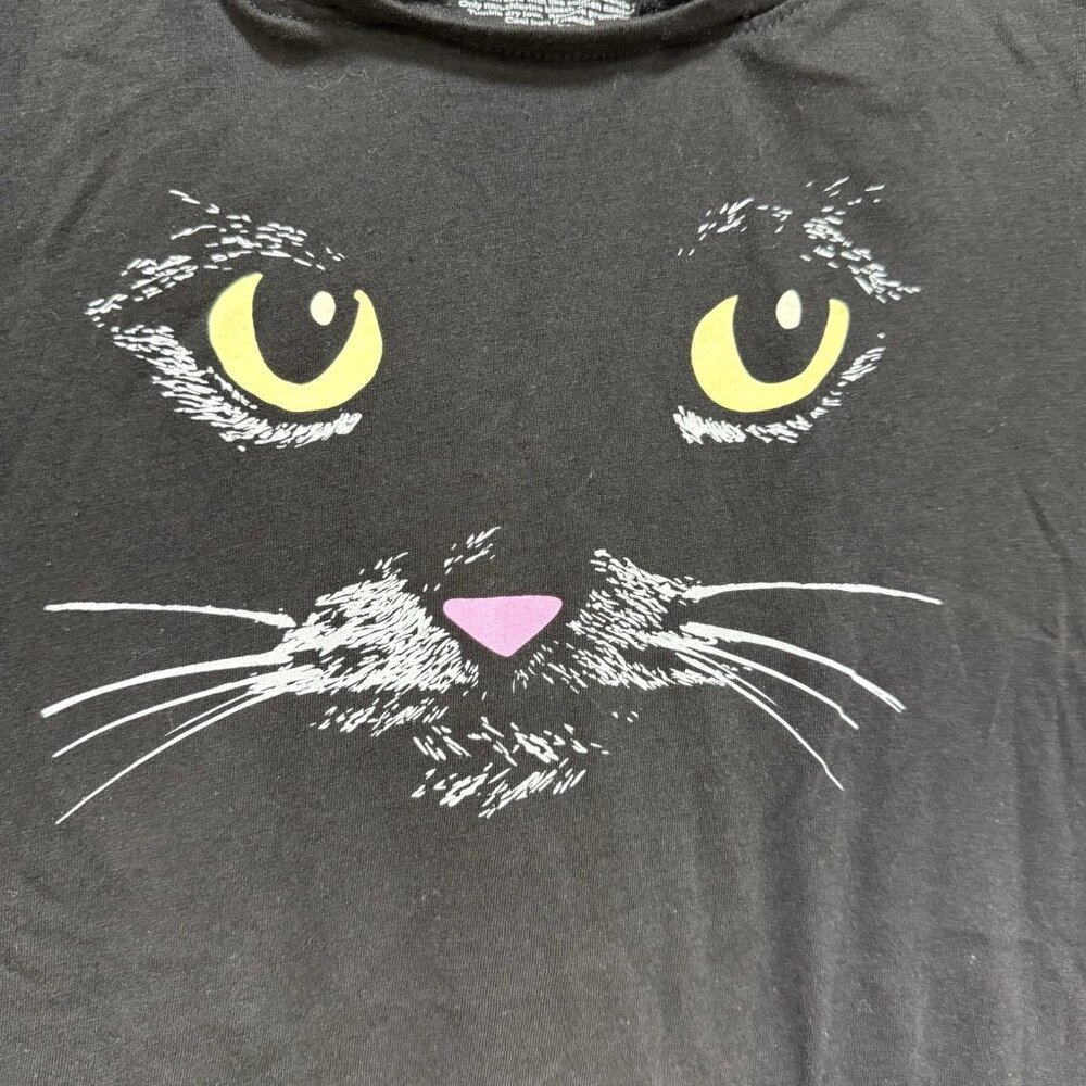 Wound up Girls Juniors Medium Black Kitty Cat Hoodie T-Shirt Costume Tee - Picture 4 of 6